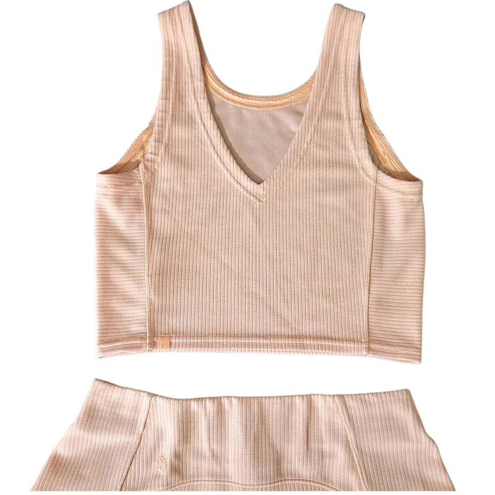 Lululemon Ribbed Softstreme 2 Piece Set Tank High Rise Shorts Peach Size 4